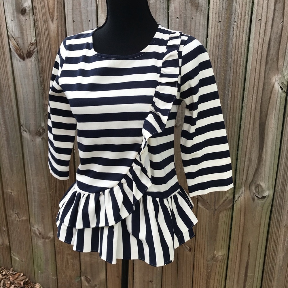 J Crew asymmetrical ruffle striped top size XS T93 - Picture 3 of 8